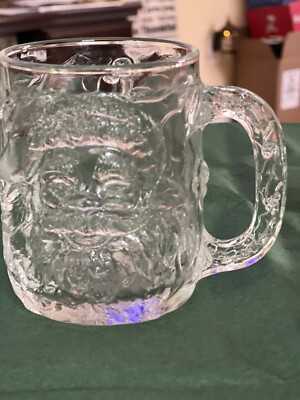 Set Of 2 VTG Luminarc USA Heavy Glass Santa Claus Christmas Mug Coffee