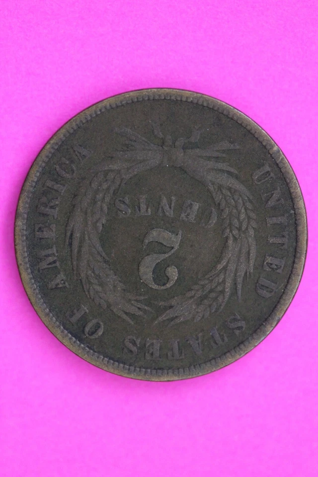 Mint Error 180 Degree Rotated Die 1864 BN Two 2 Cent Liberty Coin Rare 0738N - Image 2 of 3