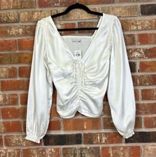 Abercrombie & Fitch White Silk Ruched Long Sl...