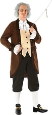 Men`s Benjamin Ben Franklin Costume + Wig Adult Founding Fathers Colonial Outfit