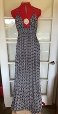Lulus Blue/White Floral Print Sleeveless Criss Cross Plunge Neck Small Dress