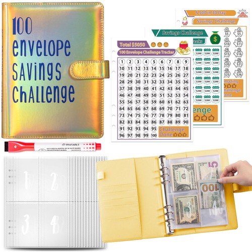 100 Envelope Challenge Binder, Savings Challenges Budget Book Binder Envelopes - Picture 2 of 15
