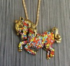 Betsey Johnson Multi-color Crystal Horse Pendant on 28" Gold Chain Necklace New!