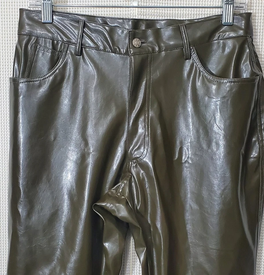 Outer Edge Pants Womens Jr 11 12 Olive Green Faux Leather Polyurethane PVC Shiny - Image 4 of 4