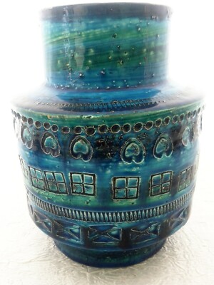 wunderschöne Vase Vintage Mid Century Italian Bitossi Kunst Keramik Rimini blau