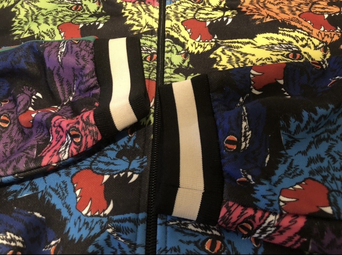 NWT Gucci Rainbow Panther Face Technical Web Striped Jersey Jacket