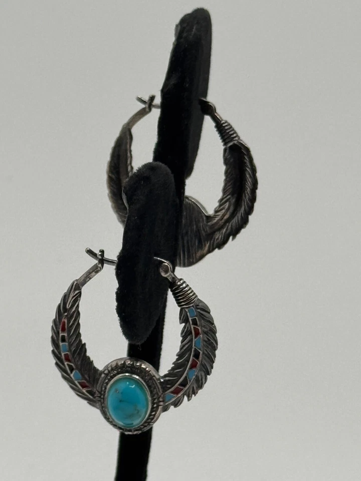 Pendientes de aro BGE Bradford Exchange plata esterlina esmalte turquesa Sedona Sky Foto 2 de 4