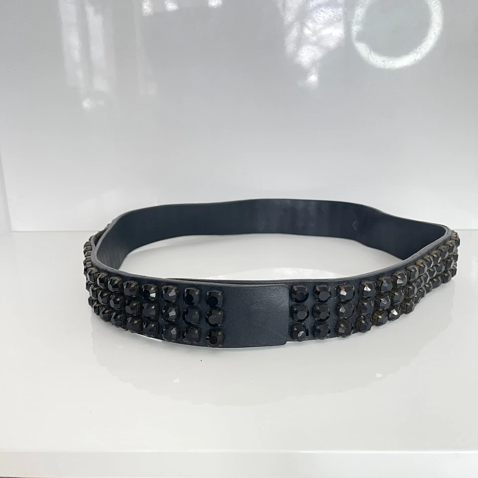 Cinturón de cuero con estrás Swarovski negro 35" Foto 4 de 4