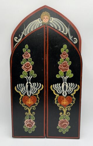 Vintage handbemalte Volkskunst Weihnachten Holz religiös Triptychon Krippe - Bild 2 von 13