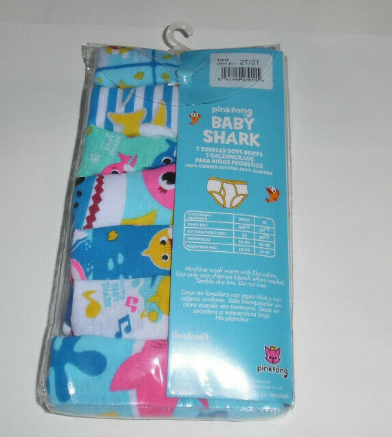 Baby Shark Pinkfong Underwear Cotton 7 Briefs Toddler Boys Size 2T/3T