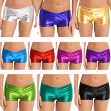Women's Metallic Shiny Leather Shorts Cheeky Hot Pants Dance Bottoms Clubwear