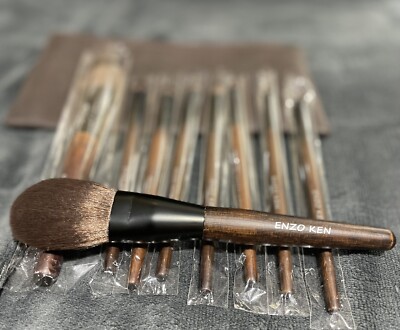 Enzo Ken Makeup Brush Set & Bag Bamboo Handles Sable Bristles Set Of 9