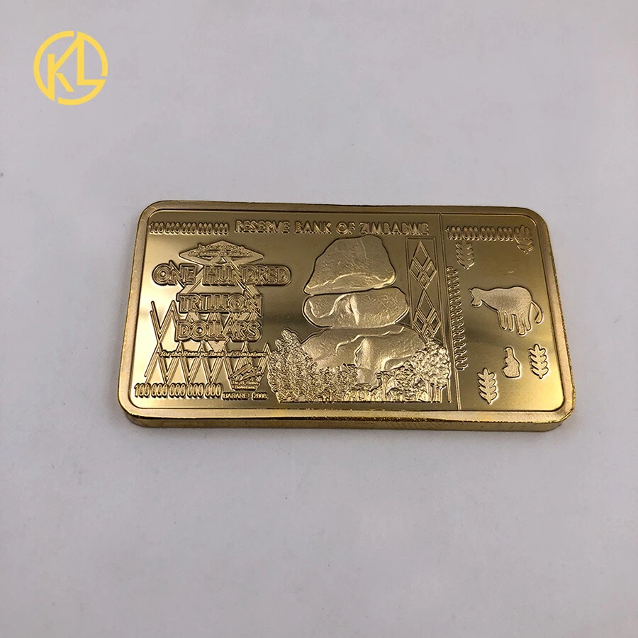 Barras metálicas lingotes de búfalo 10 piezas chapadas en oro billete de 100 billones de dólares de Zimbabwe Foto 3 de 4