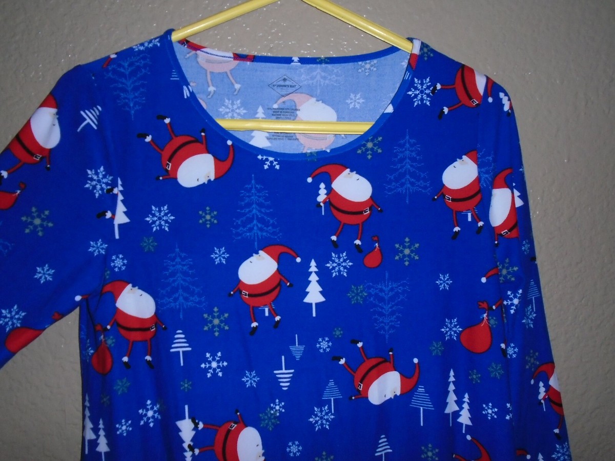 St John's Bay Christmas Santa Claus Dress Blue 3/4 Sleeves Soft Stretch EUC  | eBay