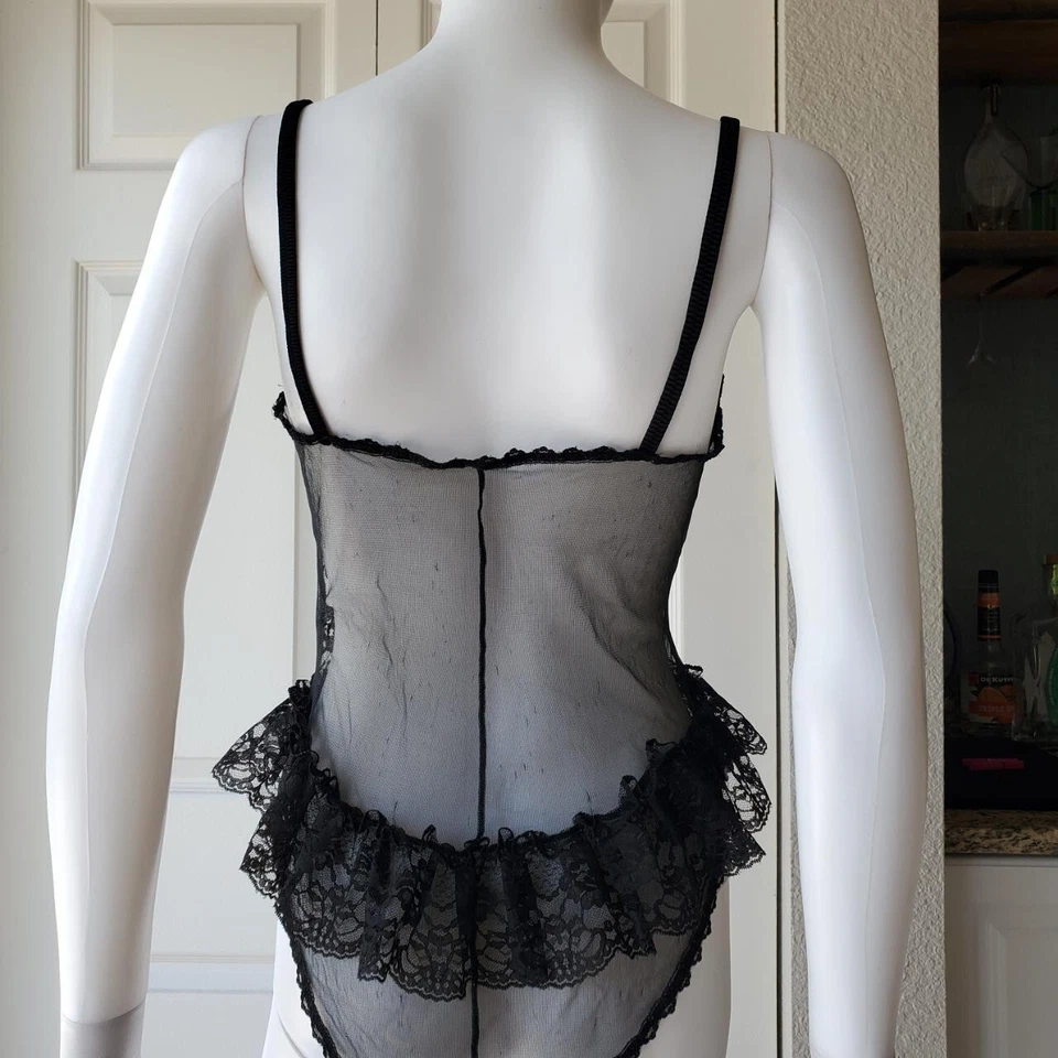 Body Lencería Transparente Nan Flower Vintage Nylon Negro Encaje Foto 3 de 4