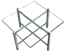 Art Deco Machine Age Industrial Streamline Aluminum X Glass End Table Vtg Mcm
