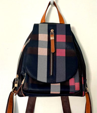 Women's Casual Medium Faux Leather Multi-Colored Plaid Backpack Bag Lined