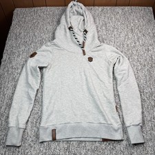 Naketano Sweatshirt Womens Medium Brave New World Cotton Blend Cowl Hoodie Gray