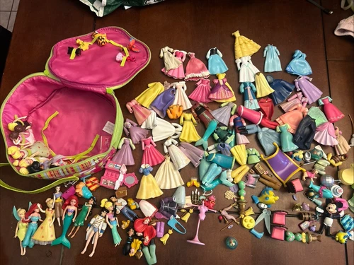 Huge Lot Of Vintage Disney Princess And Regular Polly Pockets With Case Tons