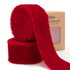 Red Velvet Ribbon 1-1/2 Inch x 6 Yd Handmade Frayed Vintage Christmas Ribbons...