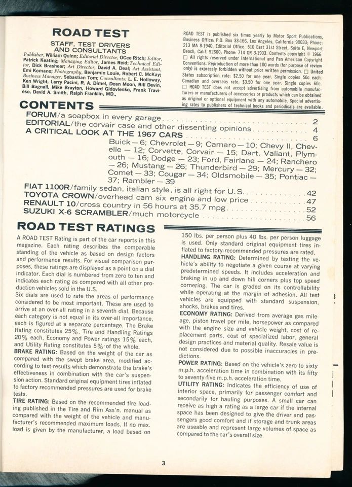 Road Test December 1966 Ford, Chevrolet, Dodge, Pontiac Plymouth 1967 Cars - Image 3 of 4