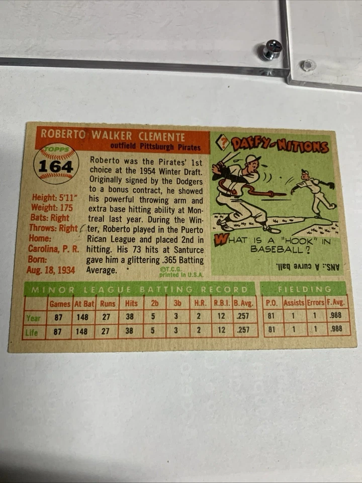 1955 Topps - Alto # Roberto Clemente #164 (RC). Frontal de palabras para impresora de tinta de error Foto 2 de 4