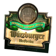 Vtg Imported German Beer Wurzburger Hofbrau Green Lighted SignPlastic 1979