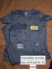 Cherokee Scrubs Set Top Pants XL Navy Blue Solid Medical
