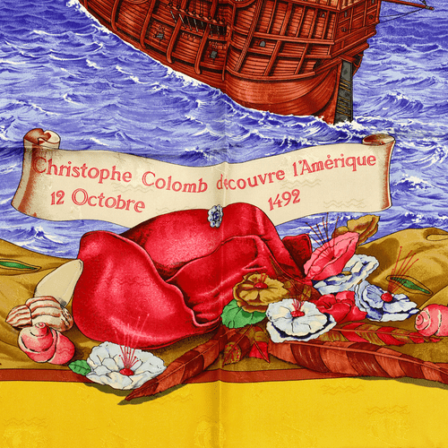Hermes Scarf CHRISTOPHE COLOMB DECOUVRE L'AMERIQUE 90cm Silk Carre Foulard - Picture 2 of 7