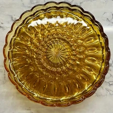 4 Vintage 70s Anchor Hocking Fairfield Amber Dishes Scalloped Edge Sunburst Boho