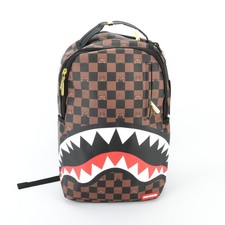 Sprayground Shark The Hideout Sharks Leather Backpack Unisex Plaid Brown
