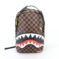 Sprayground Shark The Hideout Sharks Leather Backpack Unisex Plaid Brown