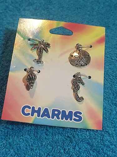 4 Darice Pewter Tropical Beach Charms Sand Dollar Sea Horse Palm Tree Sea Shell - Picture 8 of 12