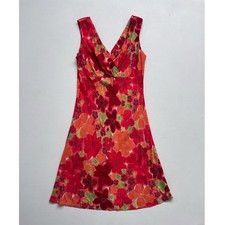 Vtg 90s Y2K Sleeveless Red Tropical Floral Rayon Dress / Sz 10 / Hawaii Summer