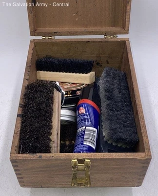 Kiwi Politur Leder Färbebürsten Schuhputzset mit Aufbewahrungsbox aus Holz - Bild 1 von 4