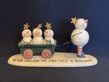 Blossom Bucket Suzi Skoglund Snowman Family In Wagon Folk Art Christmas Figurine