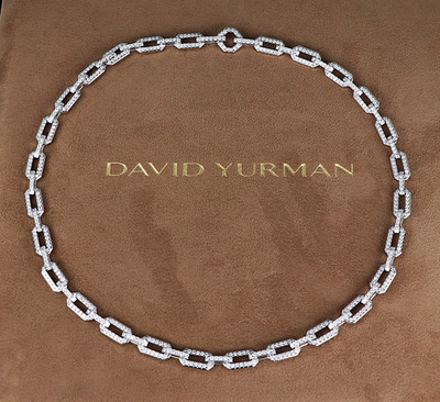 $ 39.500 David Yurman 18k Weißgold 7,08ct Pave Diamant 7mm Kette 18'' Halskette
