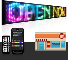 15"X4" Programmable LED Sign for Storefronts, Bluetooth APP Control, Stick-On, U