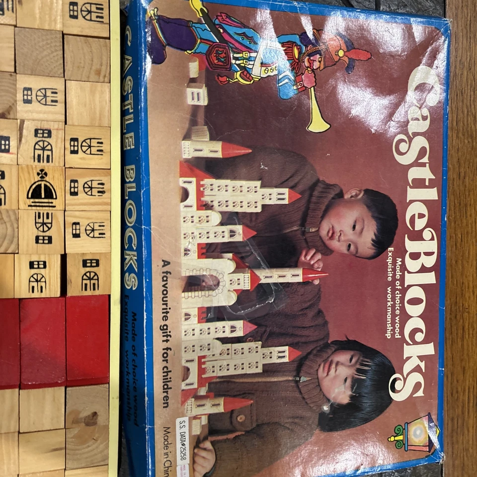 Vintage CastleBlocks 102 Piece Wooden Building Block Set In Wood Box 98 PCs - Image 3 of 4