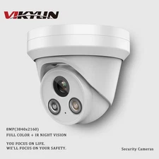 VIKYLIN 4K 8MP Dual Light POE Turret IP Camera Color IR Built-in MIC Waterproof