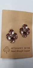 Stuart Nye Copper Dogwood Blossom Flower Earrings 1.2"