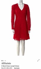 All Saints V-neck Knee Length Red Dress Size 6 Medium