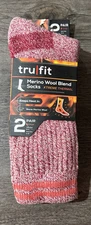 TruFit Crew Socks 2 Pair Merino Wool Blend Thermal Men's Shoe Size 5-10 New