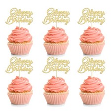Happy Birthday Cupcake Toppers Glitter Picks for Celebrating Theme Party Decor