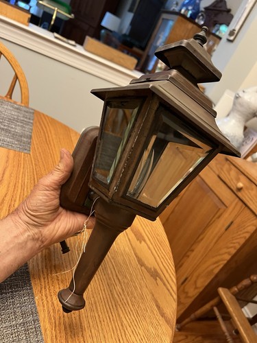 Vtg Harmony House Outdoor Copper 16" Tall Sconce Light Lamp Fixture Bevel Glass