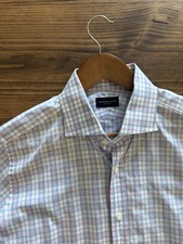 Proper Cloth Dress Shirt Mens 16.5 Large Non Iron - Blue Pink Plaid
