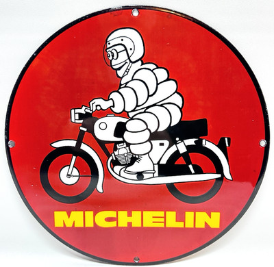 Vintage Michelin Man Motorcycle Porcelain Sign Service Station Pump Plate