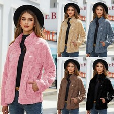 Ladies Teddy Bear Fleece Zip Winter Warm Coat Cardigans Jacket Outwear Size 6-20