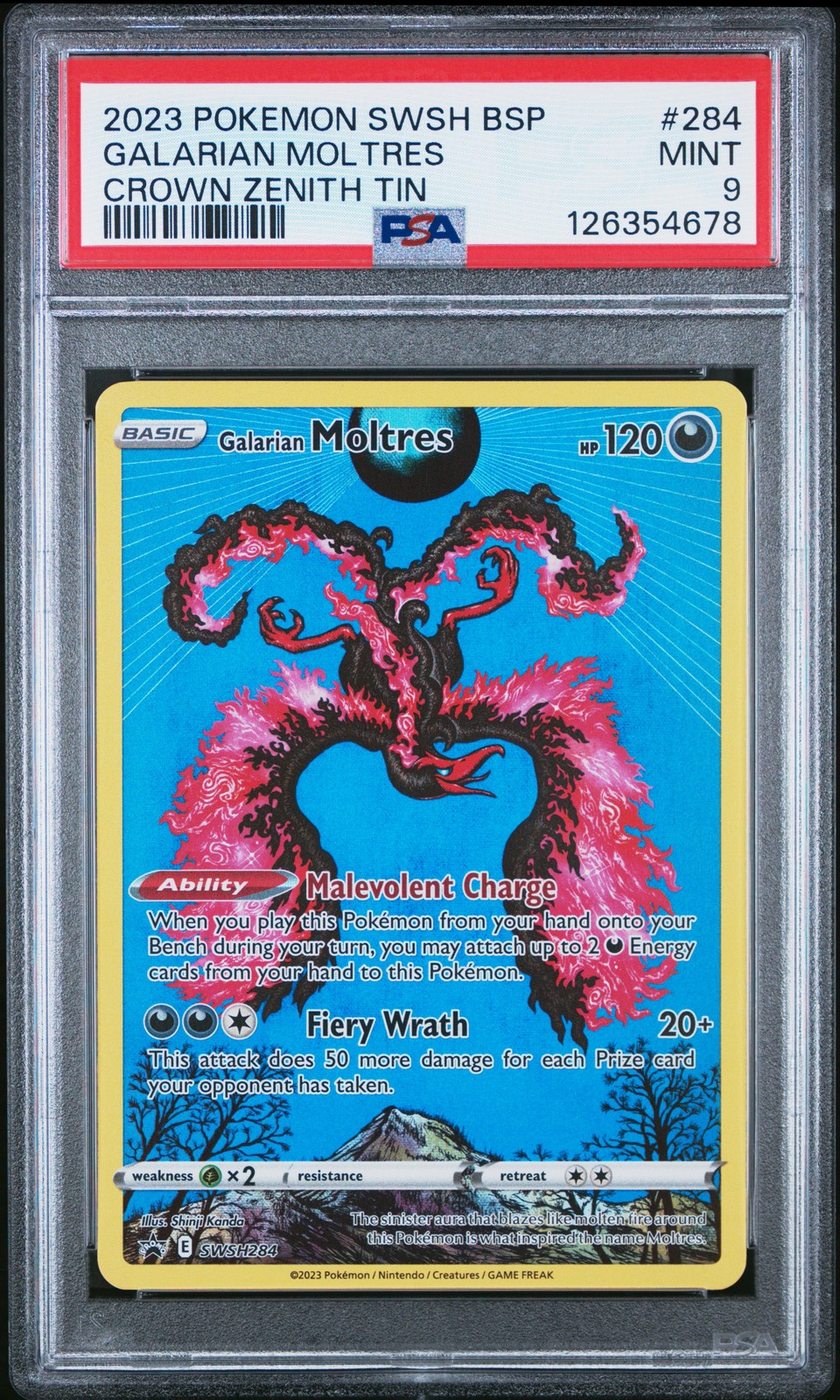 2023 POKEMON SWSH BLACK STAR PROMO CROWN ZENITH TIN #284 GALARIAN MOLTRES PSA 9