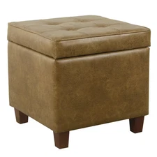 Square Tufted Faux Leather Storage Ottoman Brown - HomePop